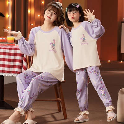 Pyjama pour enfants deux pièces mignon bande dessinée en coton bouquet de pieds dentelle