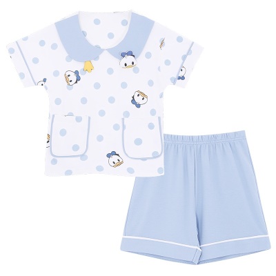 Pyjama 2 pièces pour enfants en coton bleu à pois