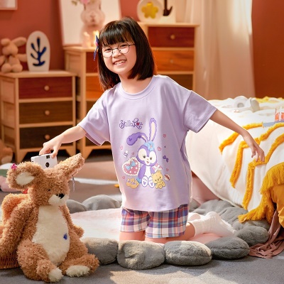 Pyjama pour enfants deux pièces violet mignon dessin animé manches courtes short