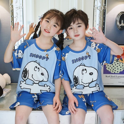 Pyjama pour enfants deux pièces bleu mignon bande dessinée coton