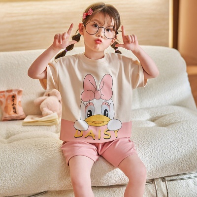 Pyjama 2 pièces pour enfants modèle canard rose en coton