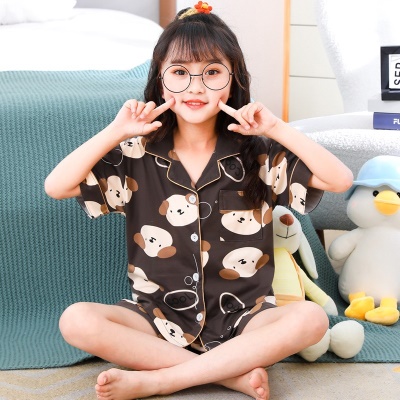 Pyjama pour enfants deux pièces cardigan à motif de dessin animé brun