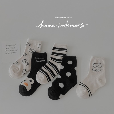 Enfants chaussettes ensemble de cinq pièces de dessin animé anime jacquard respirant et absorbant la transpiration