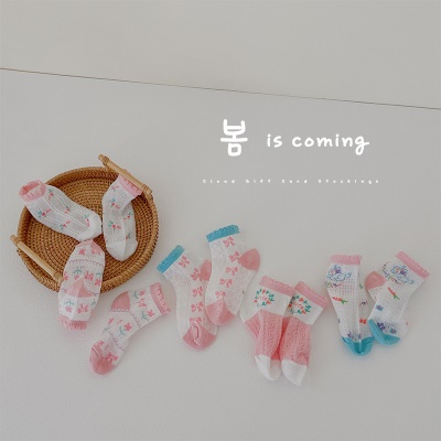 Set de cinq pièces de chaussettes pour enfants Animaux de dessin animé dentelle maille
