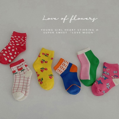 Chaussettes pour enfants 3 pièces en coton imprimé couleur