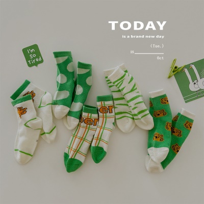 Set de 5 pcs de chaussettes pour enfants en maille fleurie, dentelle en coton peigné