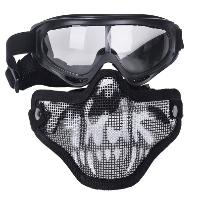 SANZI Set de protection demi-visière + lunettes masque en fil de fer double bande de camouflage