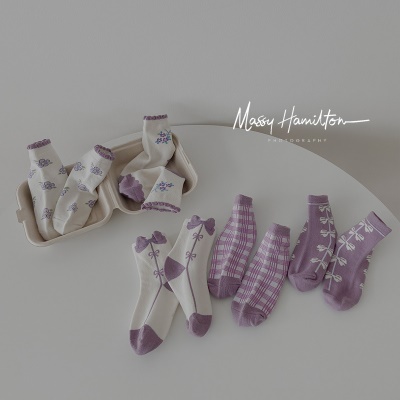 Set de 5 pièces de chaussettes pour enfants imprimé cartoon coton respirant et absorbant la