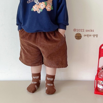 Chaussettes pour enfants ensemble de cinq pièces de bande dessinée animaux rayures ondulées coton