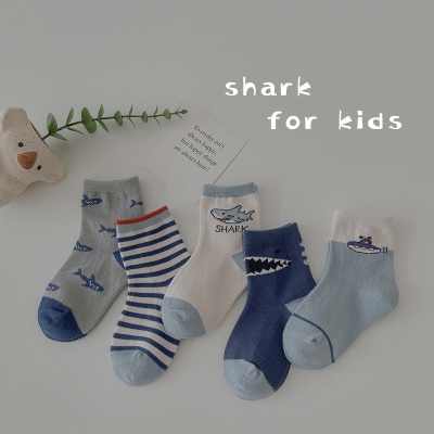 Set de 5 pcs de chaussettes pour enfants rayé marine animal coton respirant et absorbant la transpiration