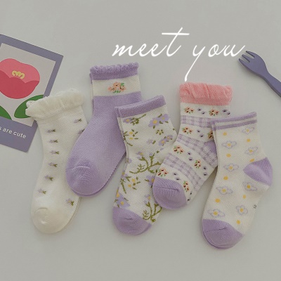 chaussettes ensemble de cinq pièces dentelle maille mignon dessin animé