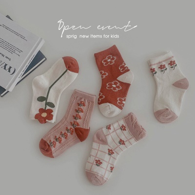 chaussettes enfants ensemble de 5 pièces coton rayures fleurs dessins animés animaux