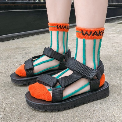 Chaussettes enfant bande verticale bande cassée maille respirante