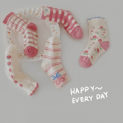 Chaussettes enfants ensemble de cinq pièces dentelle coton dessin animé imprimé