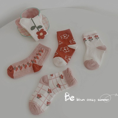 Chaussettes enfants ensemble de cinq pièces dentelle coton dessin animé imprimé