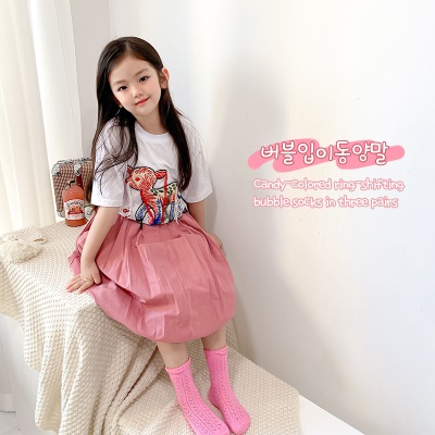 Chaussettes pour enfants 3 pièces couleur unie dentelle maille respirante