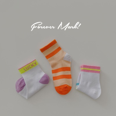 Chaussettes pour enfants 3 pièces en coton imprimé couleur