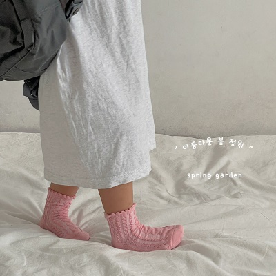 Set de 5 pcs de chaussettes pour enfants en maille respirante, dentelle torsadée en coton peigné