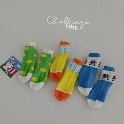 Chaussettes pour enfants 3 pièces en coton imprimé couleur