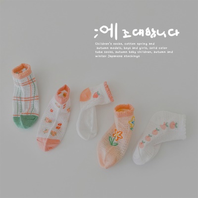 Set de cinq pièces de chaussettes pour enfants Animaux de dessin animé dentelle maille