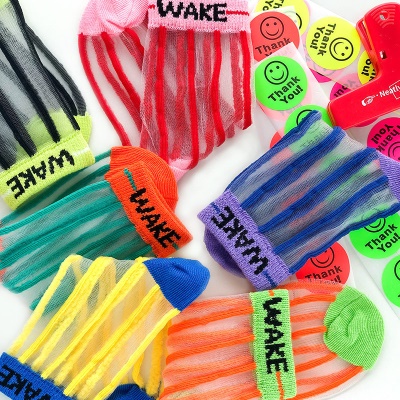 Chaussettes enfant bande verticale bande cassée maille respirante