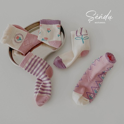 chaussettes enfants ensemble de 5 pièces coton rayures fleurs dessins animés animaux
