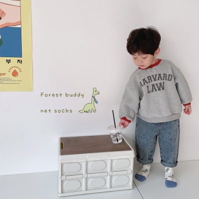 Set de 5 pièces de chaussettes pour enfants en coton peigné à rayures à carreaux en maille respirante