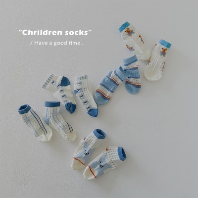 Set de cinq pièces de chaussettes pour enfants bande dessinée mignon rayures respirantes mesh