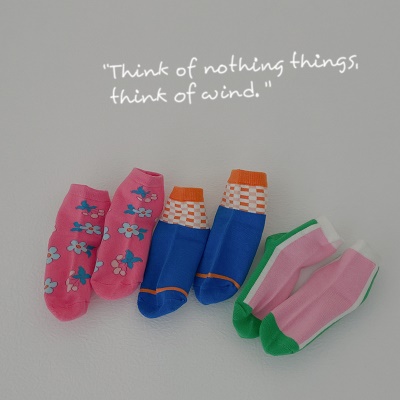 Chaussettes pour enfants 3 pièces en coton imprimé couleur