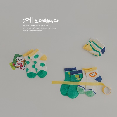 Chaussettes enfants ensemble de quatre pièces respirantes maille de dessin animé animaux rayures coton peigné
