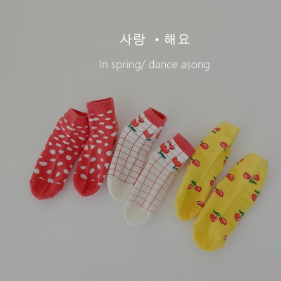 Chaussettes pour enfants 3 pièces en coton imprimé couleur