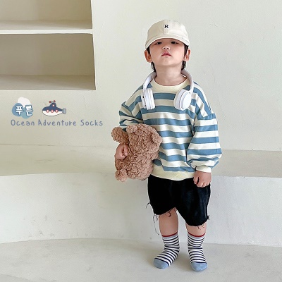 Set de 5 pcs de chaussettes pour enfants rayé marine animal coton respirant et absorbant la transpiration