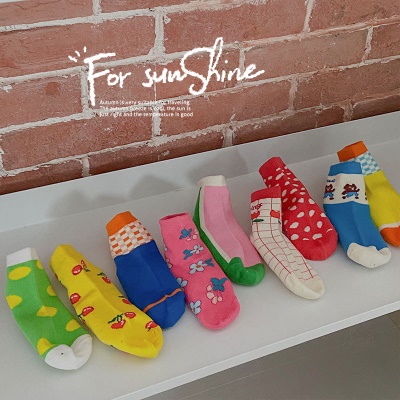 Chaussettes pour enfants 3 pièces en coton imprimé couleur