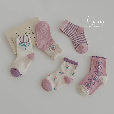 Chaussettes enfants ensemble de cinq pièces dentelle coton dessin animé imprimé