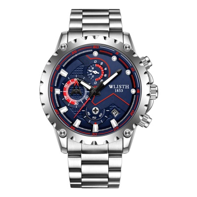 WLISTH Montre pour les hommes en acier inoxydable avec simple pression boucle déployante lunette à engrenages
