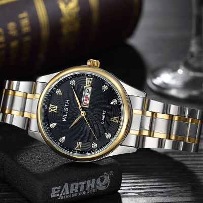 WLISTH montres pour hommes cadran spirale calendrier semaine acier bracelet/ceinture en cuir