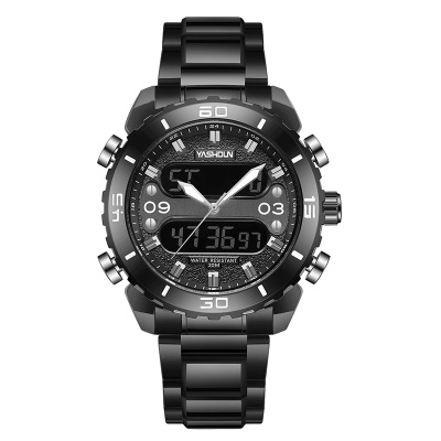 YASHIDUN  montre aiguilles lumineuses affichage numérique bracelet en acier inoxydable