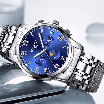 WLISTH Montres pour hommes bracelet en cuir/acier avec chiffres romains
