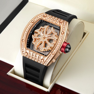 YASHIDUN montre bracelet en caoutchouc avec diamants pointeurs lumineux