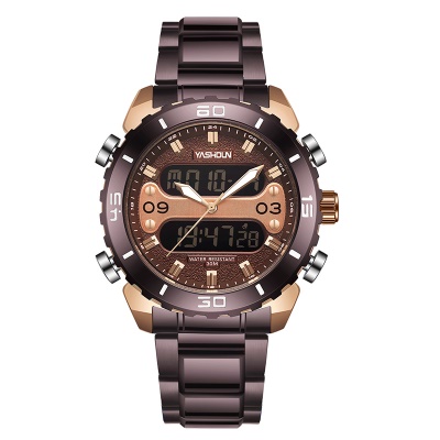 YASHIDUN  montre aiguilles lumineuses affichage numérique bracelet en acier inoxydable