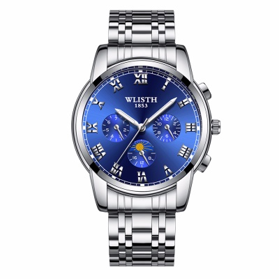 WLISTH Montres pour hommes bracelet en cuir/acier avec chiffres romains