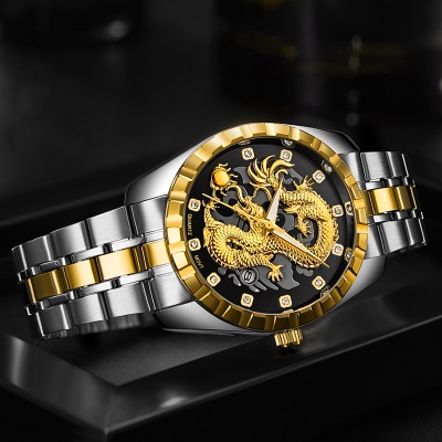 Golden Dragon montre pour les hommes en acier bracelet montre à quartz