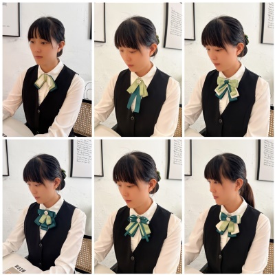 noeud papillon/tête fleur arc en fil de polyester vert
