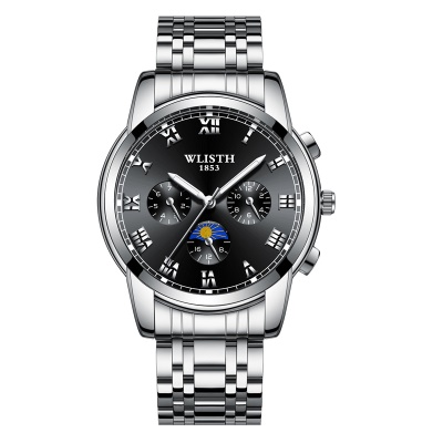 WLISTH Montres pour hommes bracelet en cuir/acier avec chiffres romains