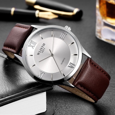 Montres pour hommes bracelet en cuir imperméable grand cadran