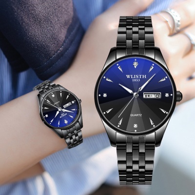 WLISTH montres pour hommes bracelet en acier/bracelet en cuir lumineuse pyramide châtaigne d'eau coupe miroir en verre