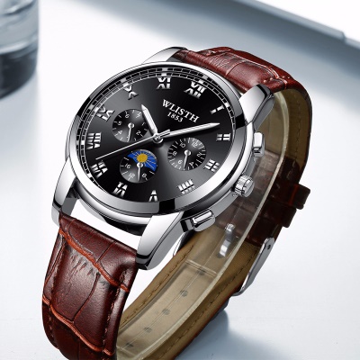 WLISTH Montres pour hommes bracelet en cuir/acier avec chiffres romains