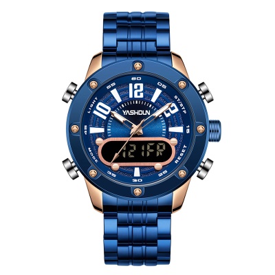 YASHIDUN montre double mouvement lumineuse aiguilles chiffres en acier bracelet