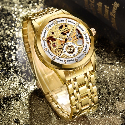 WLISTH montres pour les hommes doré entièrement automatique design creux mécanique
