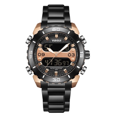 YASHIDUN  montre aiguilles lumineuses affichage numérique bracelet en acier inoxydable